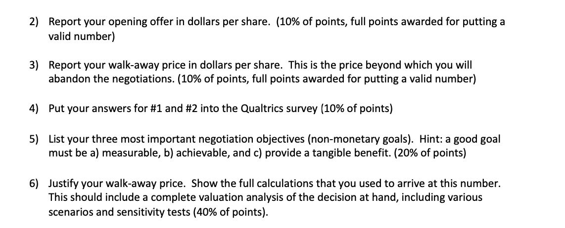 Flinder Valves Case Study 2) Report your opening offer in dollars per