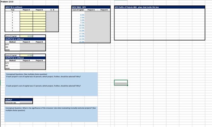  **Please use excel format for solving with equations** Problem 12-13 INPUT