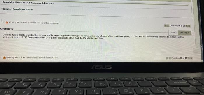  Remaining Time: 1 hour, 50 minutes. 24 seconds Question Completion Status: