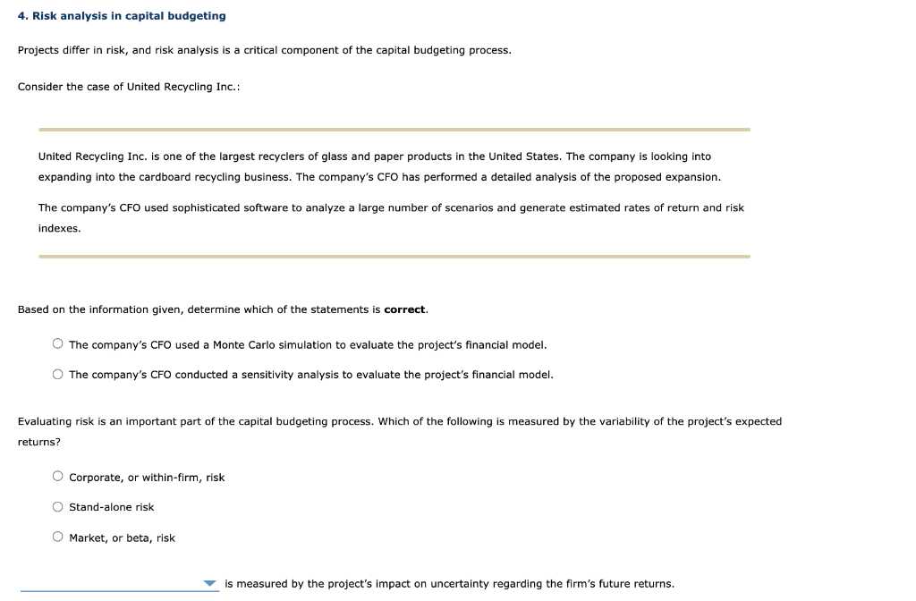 4. Risk analysis in capital budgeting Projects differ in risk, and