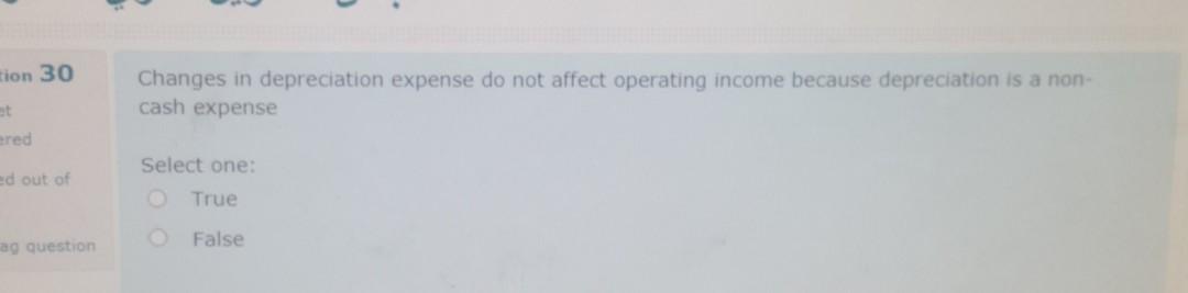 tion 30 Changes in depreciation expense do not affect operating income