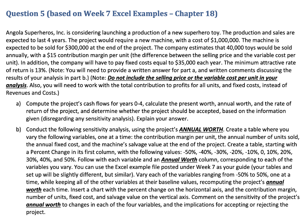 Question 5 (based on Week 7 Excel Examples - Chapter 18)