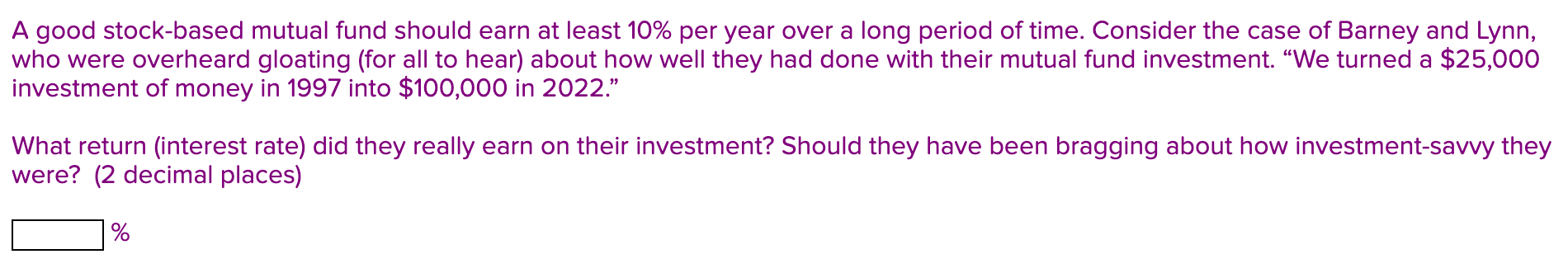 could you please answer using excel formulas. A good stock-based mutual fund
