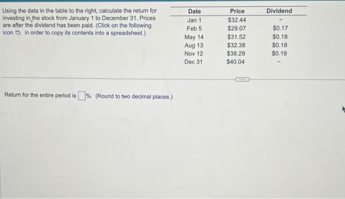 6 Using the data in the table to the right, calculate the