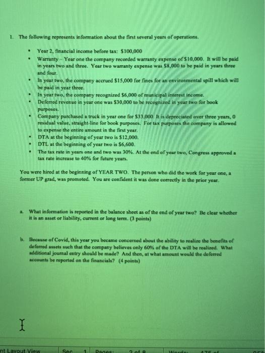  . . 1. The following represents information about the first several