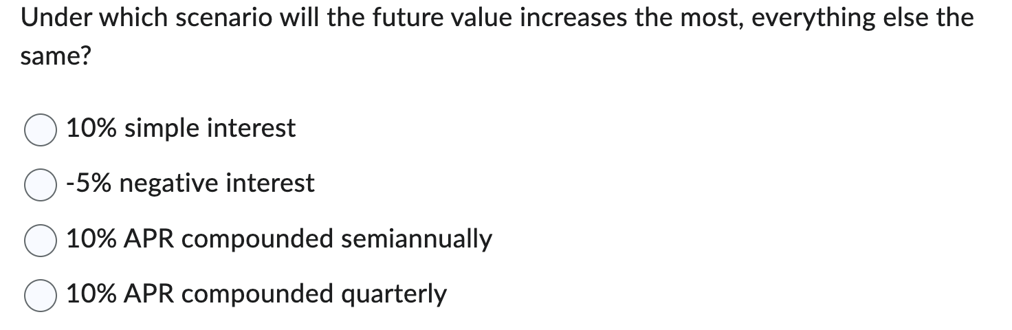 Under which scenario will the future value increases the most, everything