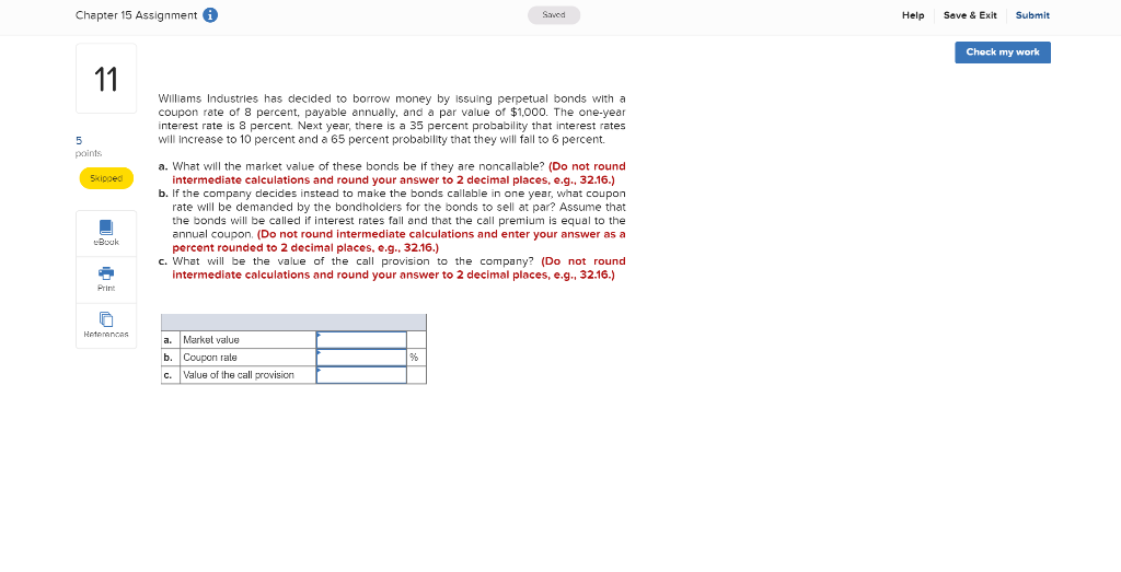  Chapter 15 Assignment Saved Help Save & Exit Submit Check my