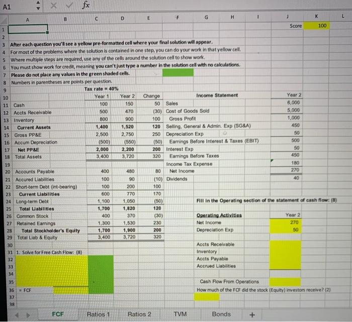 Please show work. A1 4Xfx L B D E F G H