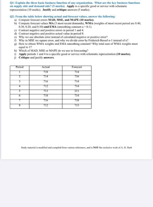  Q1: Explain the three basic business function of any organization. What