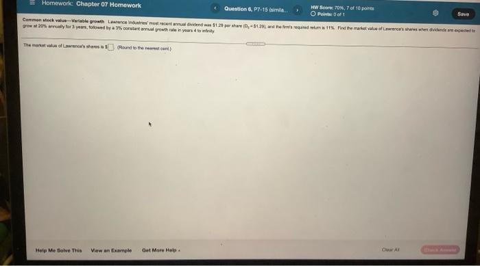  Homework: Chapter 07 Homework Question 6, P7-15 damla HW Score 70,