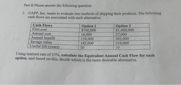  Part II Please answer the following question: 1. CAPP, Inc. wants