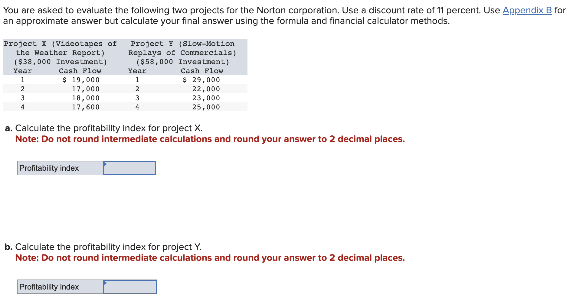 You are asked to evaluate the following two projects for the