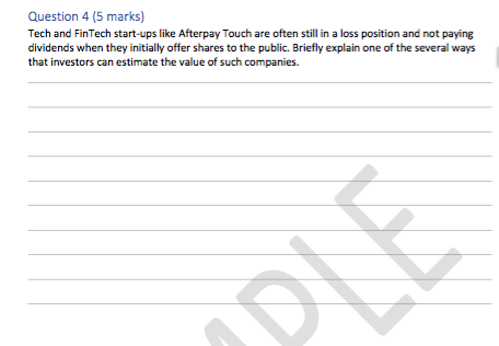  Question 4 (5 marks) Tech and FinTech start-ups like Afterpay Touch