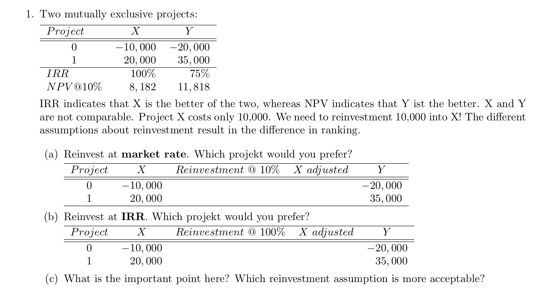 1. Two mutually exclusive projects: IRR indicates that X is the
