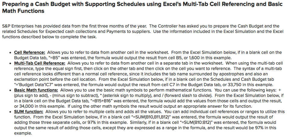 Preparing a Cash Budget with Supporting Schedules using Excel's Multi-Tab Cell