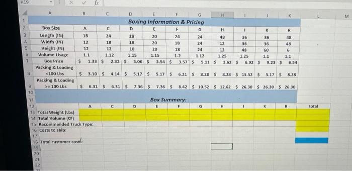  H19 > c w B D E G H Boxing Information