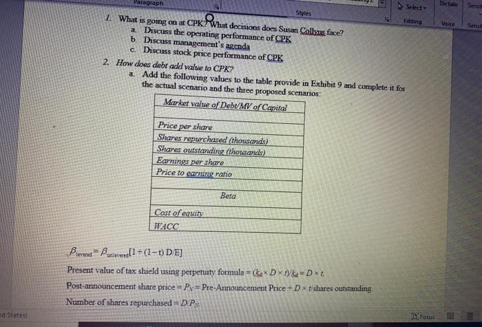  Paragraph Dactate Select- 2. What is going on at CPK Rwhat