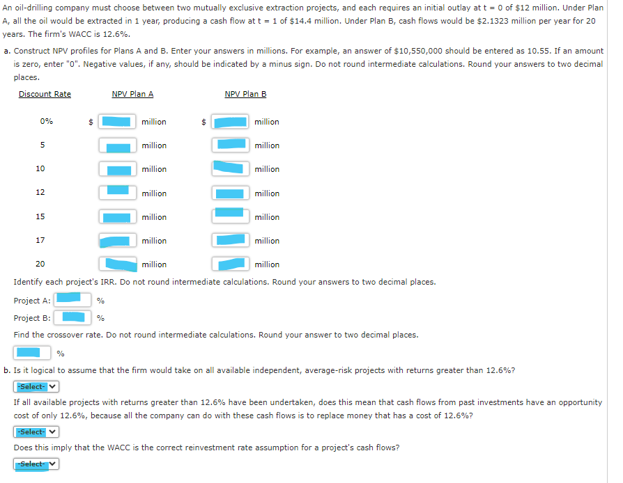 with the following cash flows: The company's WACC is 10.5%. What is