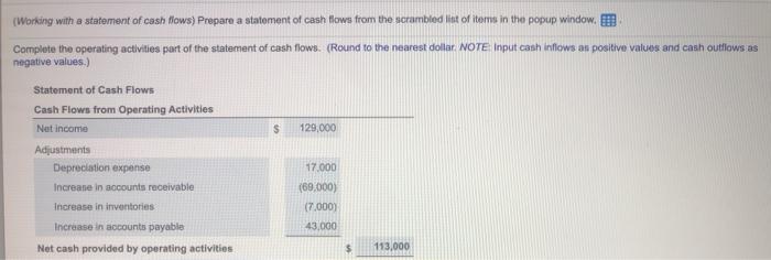3:4two missing boxes help S (Working with a statement of cash Hows)