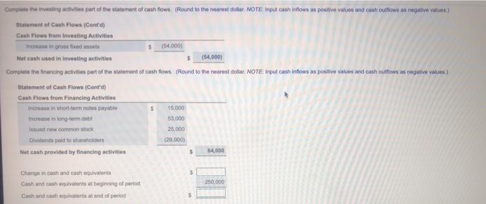 Prepare a statement of cash flows from the scrambled list of items