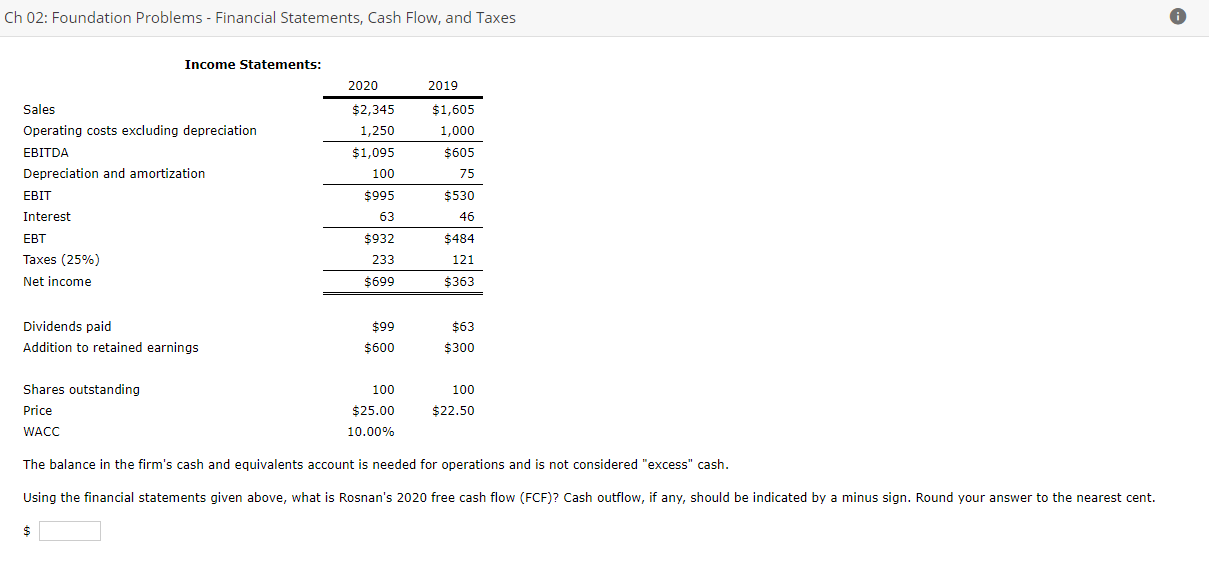 Quantitative Problem: Rosnan Industries' 2020 and 2019 balance sheets and income statements