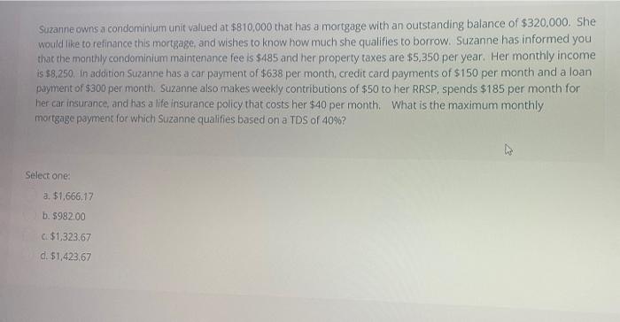 This is part of a case study two part question Suzanne owns