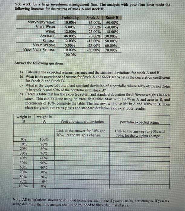 show all work and steps please You work for a large investment