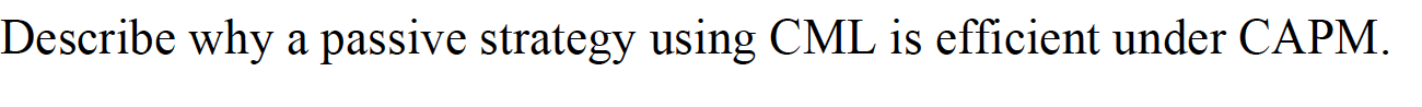 Describe why a passive strategy using CML is efficient under CAPM