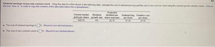  Retained earnings versus new common stock Using the dea for a