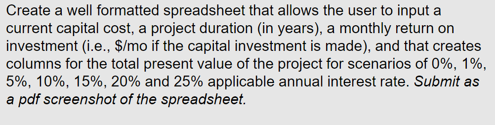  Create a well formatted spreadsheet that allows the user to input