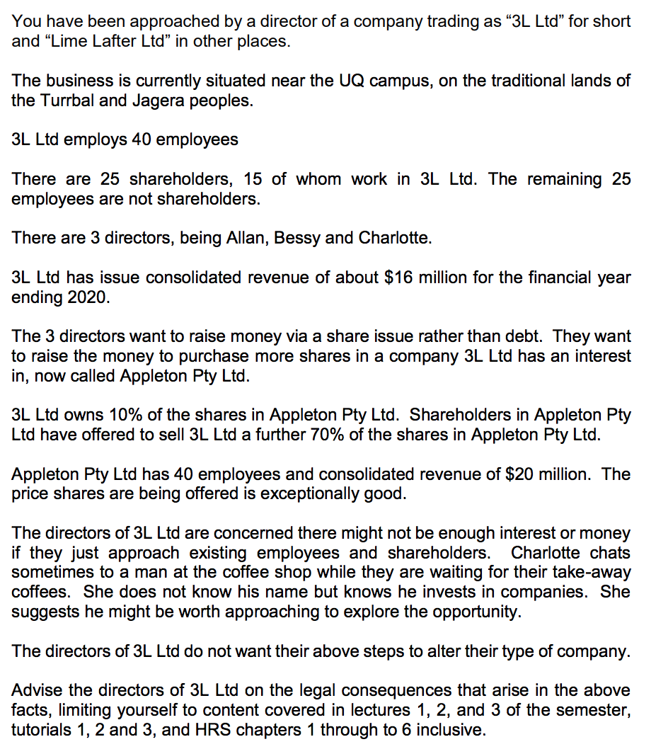 Answer using ILAC: You have been approached by a director of