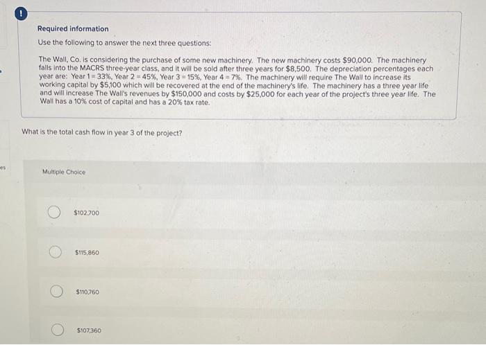 the purchase of some new machinery. The new machinery costs $90,000. The