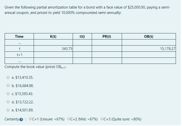  Given the following partial amortization table for a bond with a
