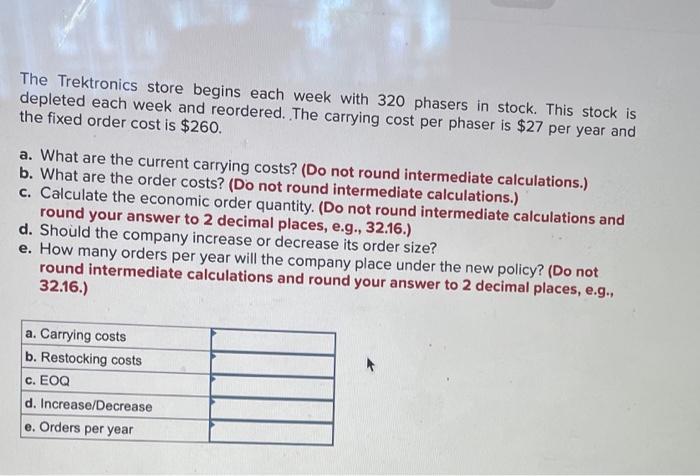  The Trektronics store begins each week with 320 phasers in stock.