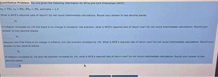  Quantitative Problemt You are given the following information for Wine and