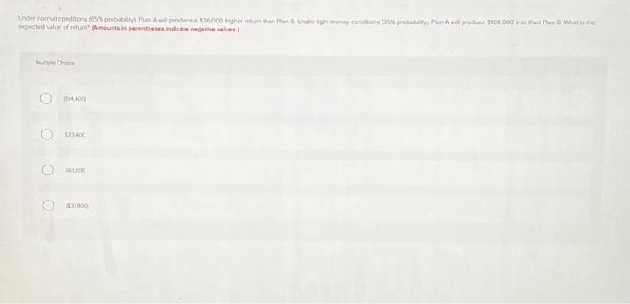 Under normal conditions (65% probability), Plan A will produce a $36,000