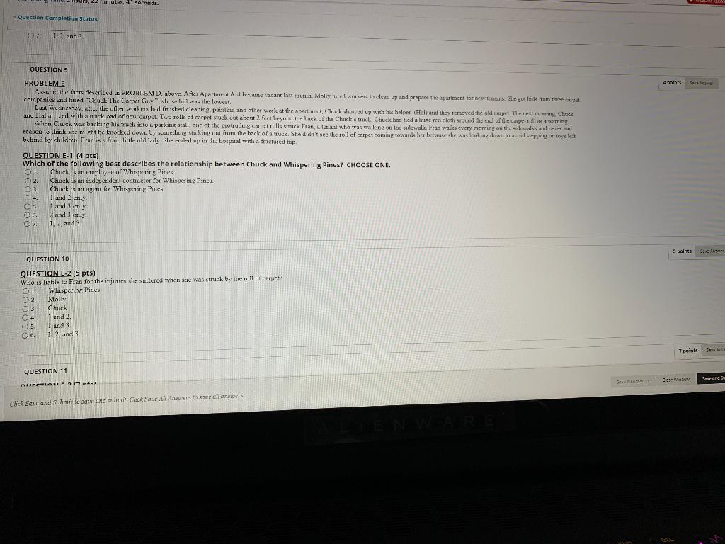 HUIS, 2 minutes, 41 seconds. Question Completion Status: 1. 2. and