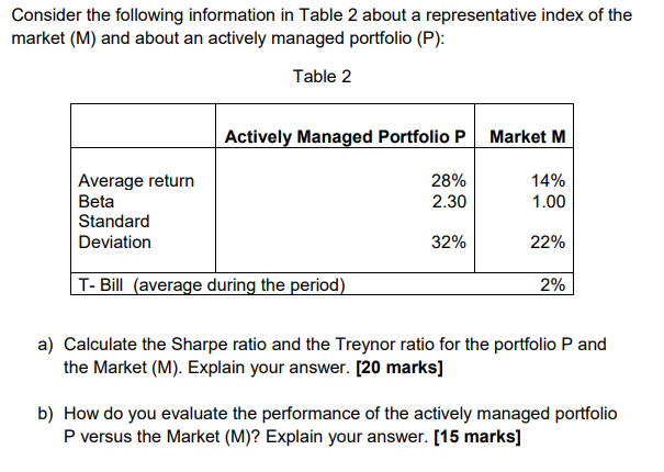 Consider the following information in Table 2 about a representative index