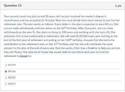 Question 11 1 pts Your second cousin bas just turned 30