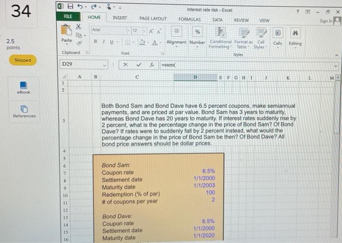 S. 34 Interest rate risk Excel 2 FILE HOME INSERT PAGE