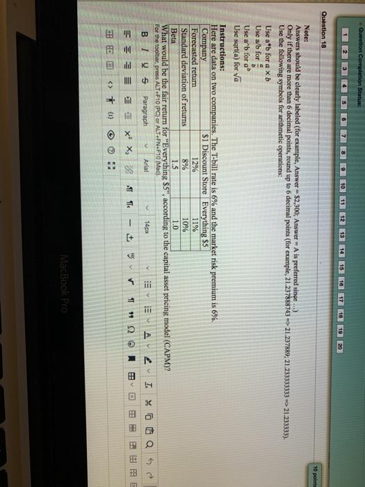  Question Completion Status: 20 Question 18 10 point Note: Answers should