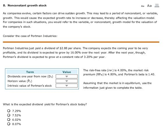  The options for "Dividends one year from now (D1)" are: $3.4477,