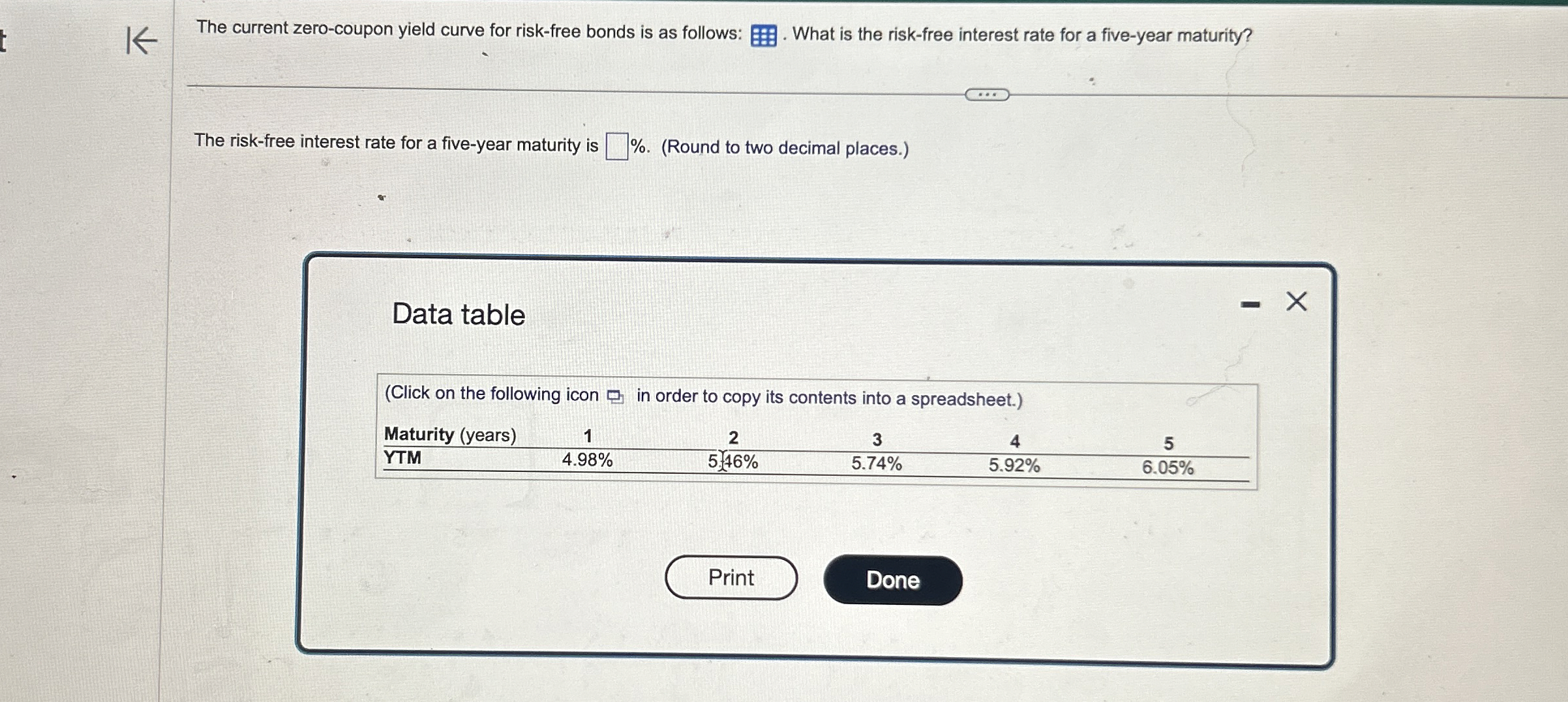  The current zero-coupon yield curve for risk-free bonds is as follows:
