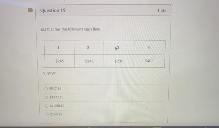 cash flow data. Year 0 1 2 Cash flows -$750 $245 $345