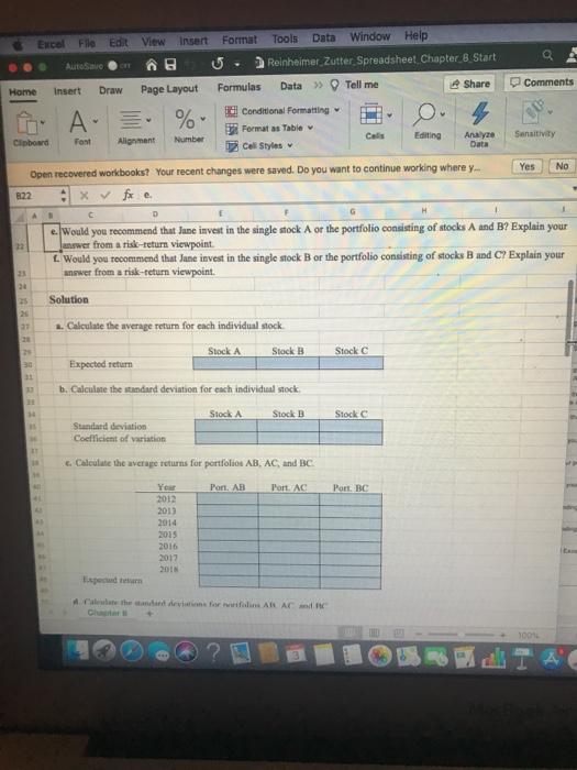 Window Help . Reinheimer Zutter Spreadsheet Chapter 8 Start Home Insert Draw