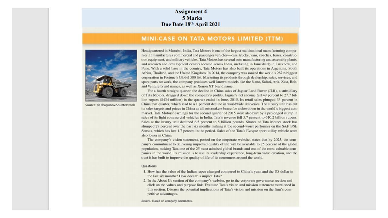 undefined Assignment 4 5 Marks Due Date 18th April 2021 MINI-CASE ON