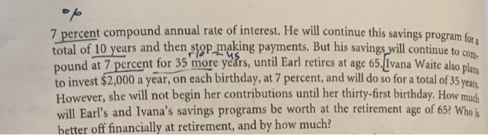 Beginning on his twenty-first birthday, Earl plans to invest $2,000 each birthday