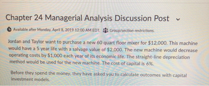  Chapter 24 Managerial Analysis Discussion Post Available after Monday, April 8,