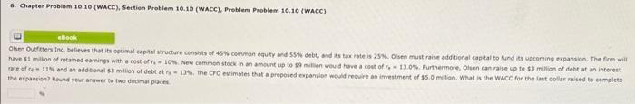  6. Chapter Problem 10.10 (WACC), Section Problem 10.10 (WACC), Problem Problem