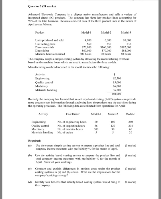  Question 2 (24 marks) Advanced Electronic Company is a chipset maker